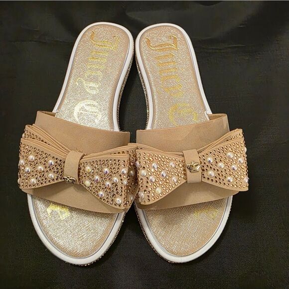 BRAND NEW JUICY  COUTURE YAEL BOWNOT PEARL RHINESTONE SLIDER R3 - Picture 3 of 13